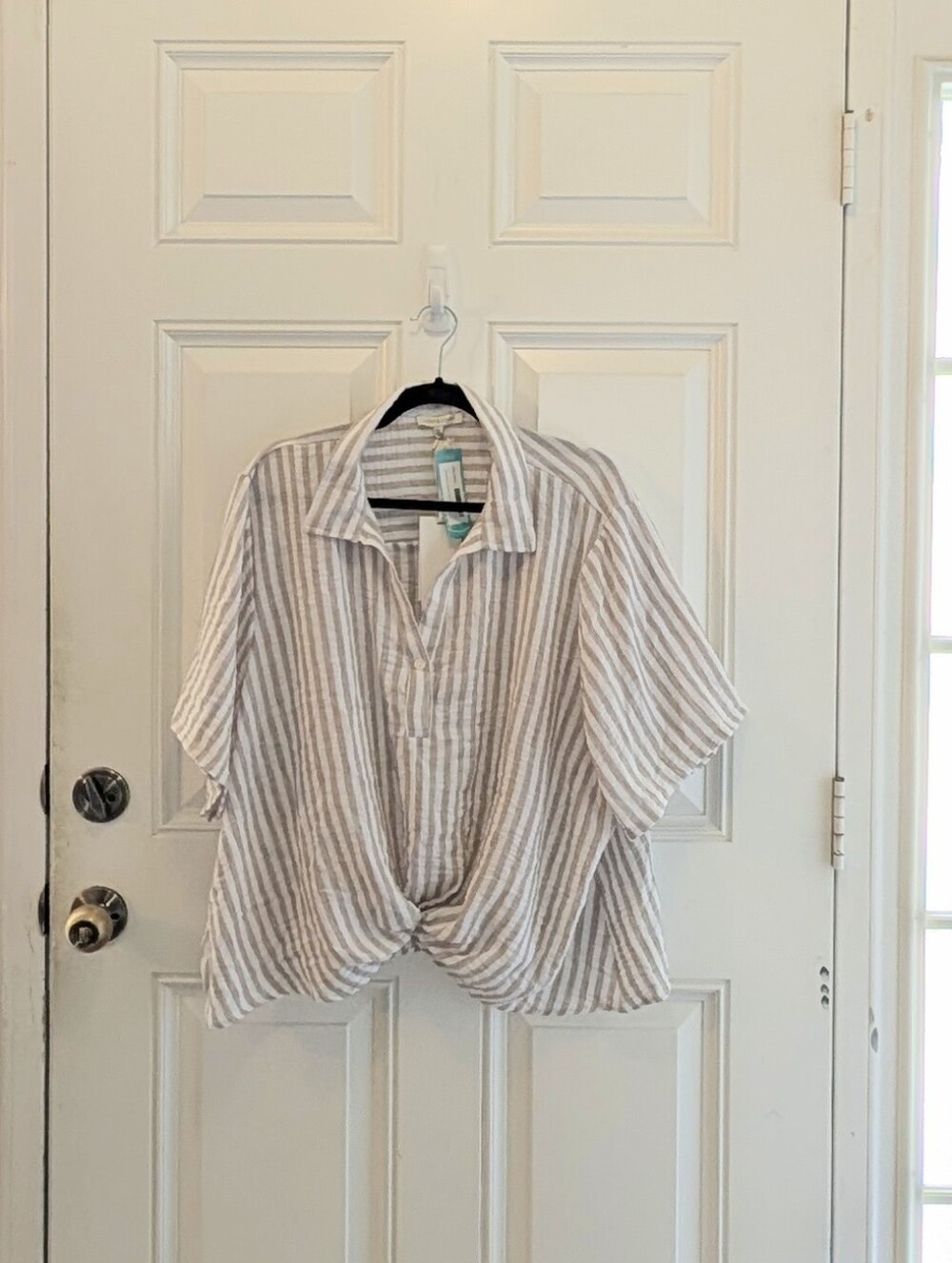 Lucky & Coco Lyndy Gathered Hem Button Down Shirt - Taupe - 2X